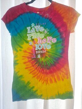 Love Culture Bermuda Tie Dye Graphic T-Shirt Medium Live Free Hope Love